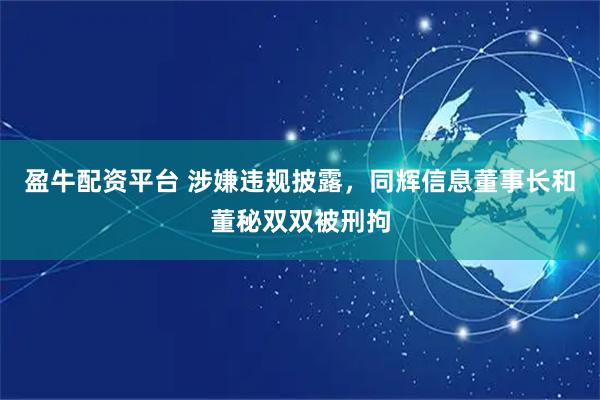 盈牛配资平台 涉嫌违规披露，同辉信息董事长和董秘双双被刑拘